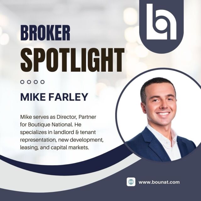 Meet Mike Farley, a Director, Partner at Boutique National. 

Prior to joining Bounat, Mike worked for Avocat Group Commercial Real Estate where he gained knowledge in corporate services for industrial and office tenants.

During his time at Avocat and CIVIC Financial, Mike has been exposed to various aspects of commercial real estate services, such as landlord & tenant representation, new development, leasing, and capital markets. He is excited to learn more and continue to develop his skills as a commercial broker.

Mike is a graduate of the University of Southern Florida, where he received his Bachelor’s degree in Finance. He was a student-athlete for 4 years while competing on the university baseball team. He likes to stay active by going to the gym and doing outdoor activities like golf. He also enjoys spending time with family & friends.

#brokerspotlight #fgcar #naiop#realtorlife #realtorlifestyle #closingday #closingtable #realtorsofig #realtorsofinstagram #loverealestate #realtortips #realtoring #realestategrind #realestateinvesting #realestateinvestor #realestateinvestors #realestateagentlife #realestatelifestyle#tamparealestate #commercialproperty #commercialbroker  #CREmarketing #tampa #tampacre #risingstar #tampacommercialrealestate #floridacommercialrealestate